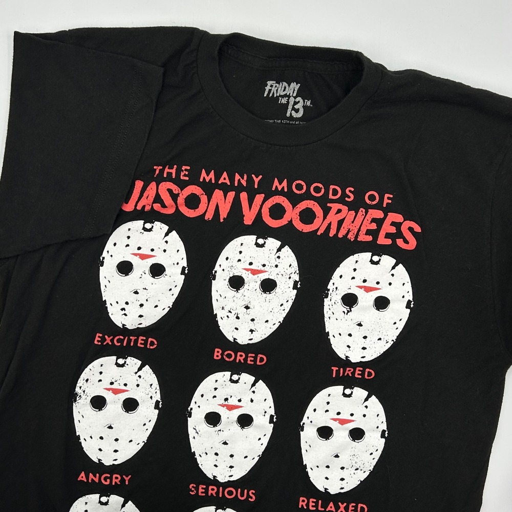 Friday the 13th Jason Voorhees Many Moods T Shirt Black Size M Horror Movie EUC